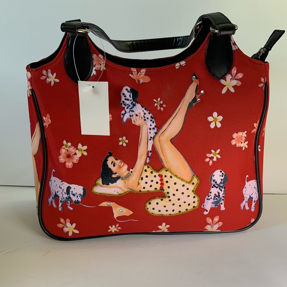 Rockabilly, retro, hipster, vintage, inspired, dalmatian, pinup, girl, handbag,